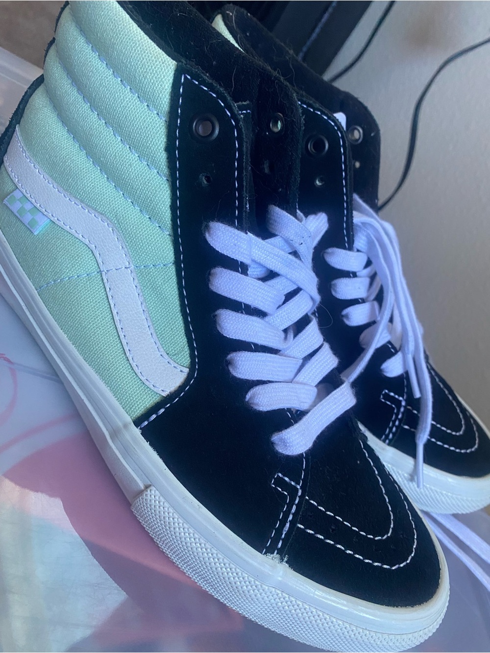Vans Kids High-Top Sneakers in Mint Green and Black
